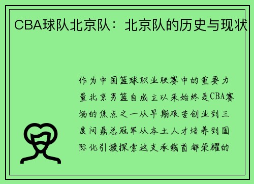 CBA球队北京队：北京队的历史与现状